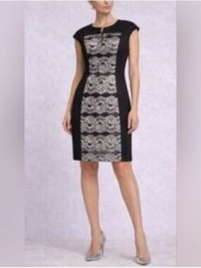 connected apparel Black Dress with Ivory Lace-Panel